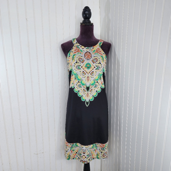 INC International Concepts Black Dress Inca Maya Geometric Pattern Stretch L - Picture 1 of 12